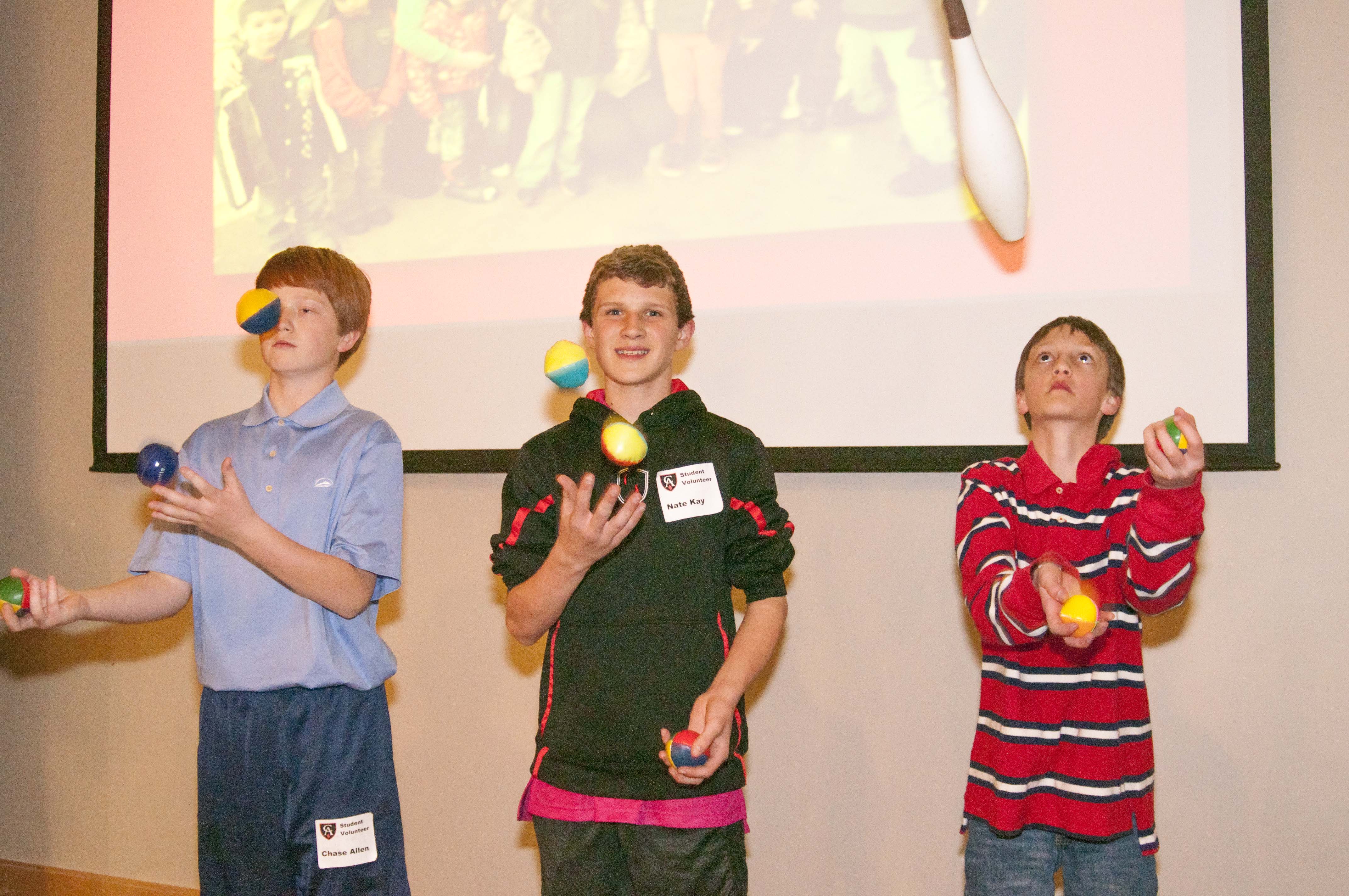 Student performers concentrated on their juggling