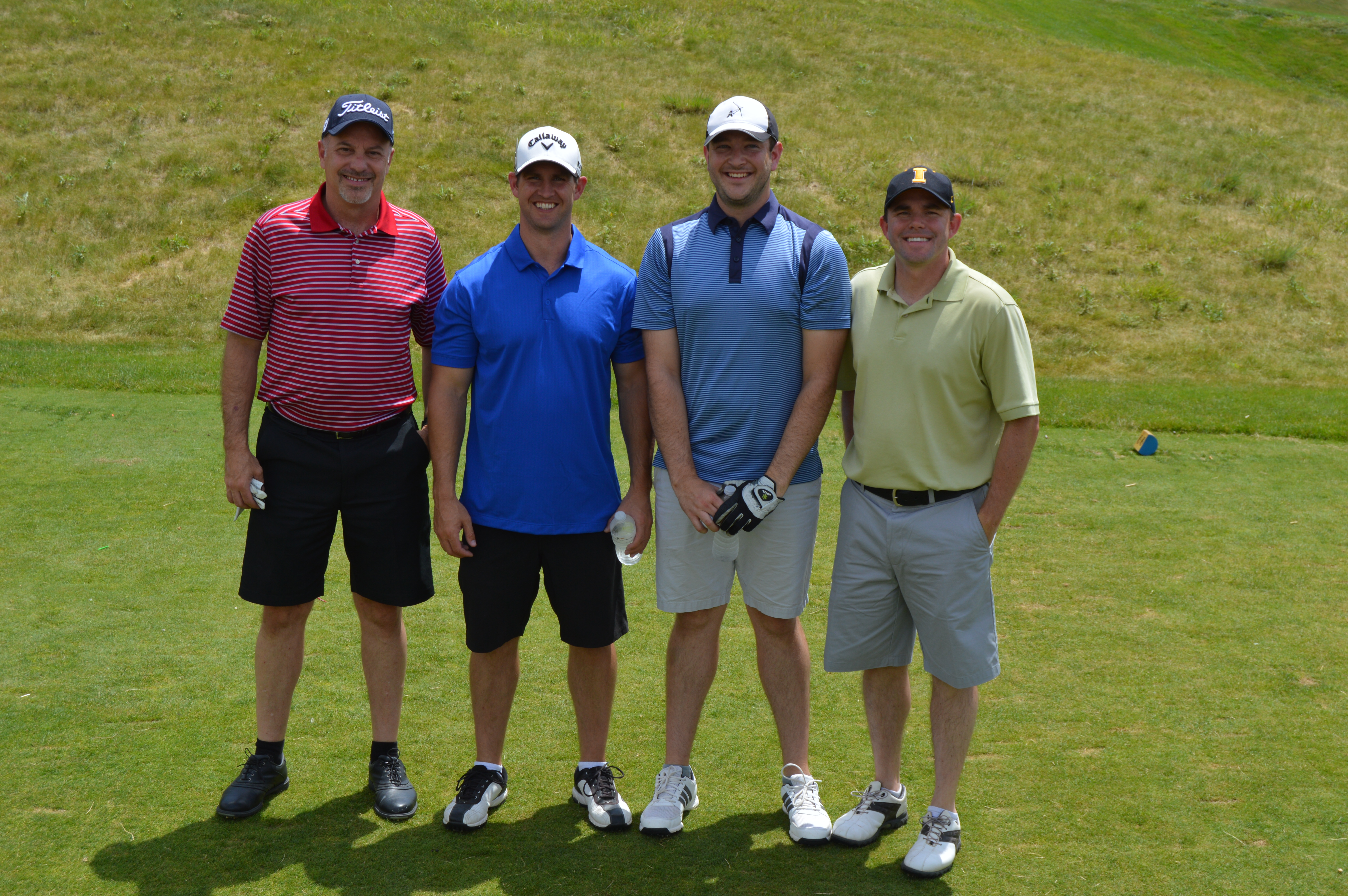 l to r): Former Denver Broncos Steve Watson and Billy Van Heusen, Philip  Scott, and former Bronco Jack Gehrke